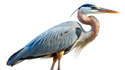 Majestic great blue heron portrait showcasing its graceful form, vibrant plumage, and captivating gaze perfect for nature and wildlife themes
