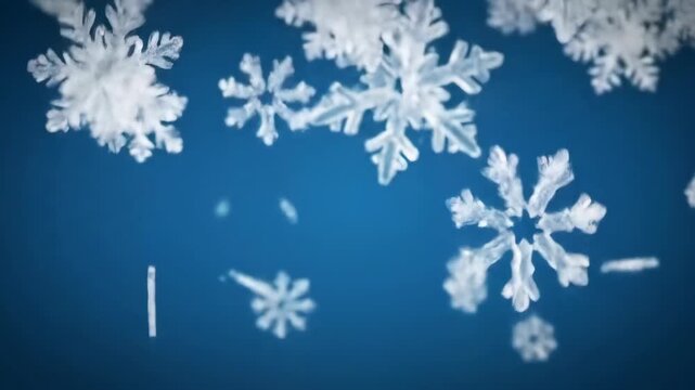 Animated snowflakes falling gently against a blue background winter animation - Powered by Adobe