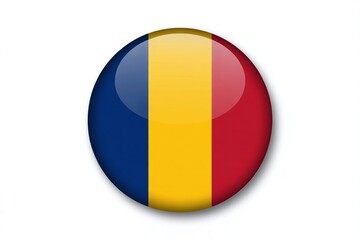 Fototapeta premium Romania National Flag Glossy Circular Button Icon with Shiny Reflection and Drop Shadow; Modern Web Design Element for Travel, Politics, and Country Symbols