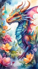 Iridescent Dragon Amidst Vibrant Flowers