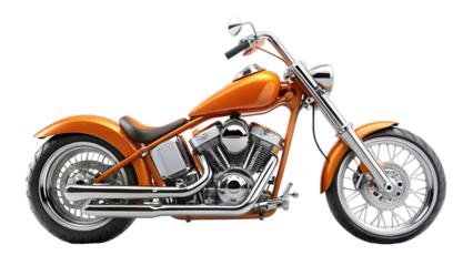Sleek orange chopper motorcycle with chrome accents, offering a powerful and stylish design for transportation and freedom, perfect for automotive enthusiasts