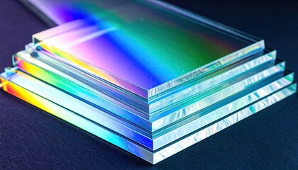 Stacked Acrylic Plates Showing Refractive Rainbow Stripes