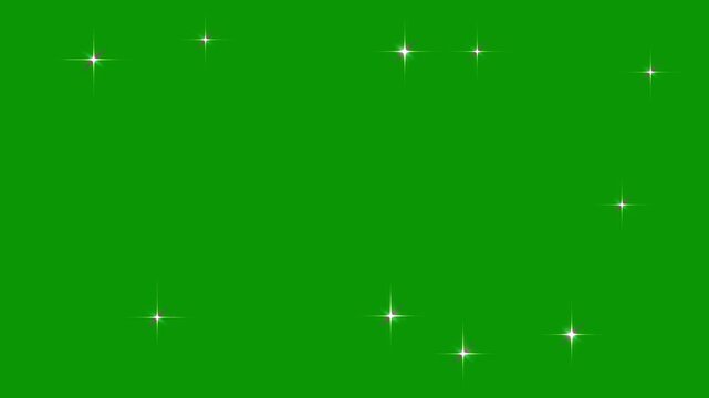Twinkle Sparkling stars Shining animation on green screen, twinkling starry night sky, glowing star lights, flat vector doodle sparkle, doodle style, chroma key on green background. 4K video