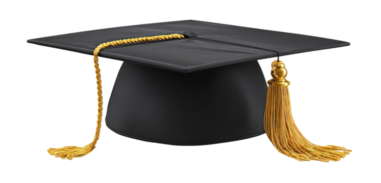 Dark gray graduation cap with gold tassels - Powered by Adobe