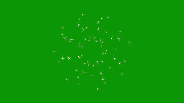 Twinkle Sparkling stars Shining animation on green screen, twinkling starry night sky, glowing star lights, flat vector doodle sparkle, doodle style, chroma key on green background. 4K video