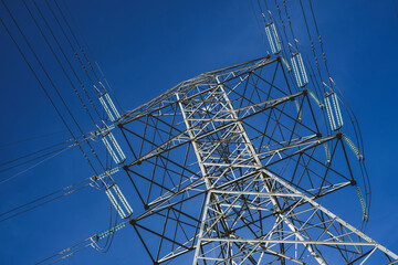 Electricity transmission pylon, high voltage power lines tower