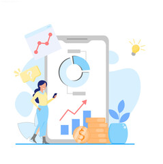 illustration of business analysis on mobile phone. business analysis concept.