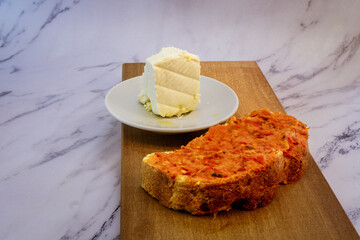 slice of bread topped with ajvar and fresh cheese