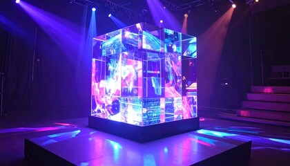 Spinning Holographic Cube Grid on Dark Stage