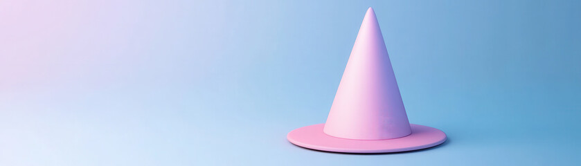 Fototapeta premium Detailed image of pink witch hat with smooth surface placed on blue background, evoking magical and whimsical feeling