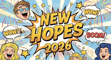 Obraz premium New Hopes 2026 Celebration Pop Art Comic Illustration.