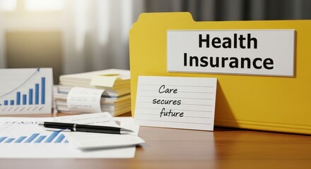 A Health Insurance File with Important Documents on a Desk