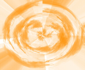 Swirling orange smoke effect on a radiating white background abstract circular.