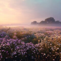 안개가 낀 꽃밭