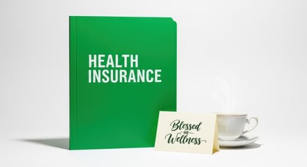 Green Health Insurance Folder Next to Blessed Wellness Card