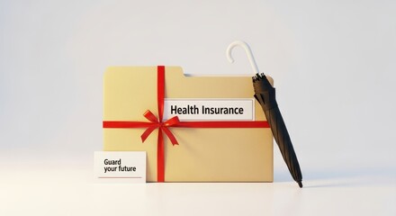 Health Insurance Folder Gift and Umbrella Representing Protection