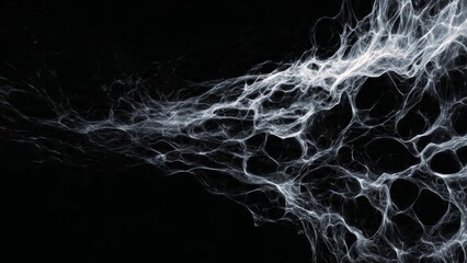 Abstract ethereal web like strands with flowing light against a dark void