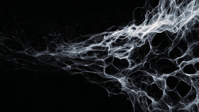 Abstract ethereal web like strands with flowing light against a dark void