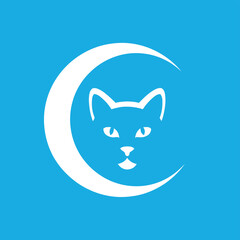 Vector icon of a cat’s face formed by the negative space of a moon, combining mystery, elegance, and minimalist design.