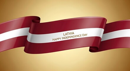 Latvia Independence Day Celebration: Waving Flag Ribbon on Golden Background