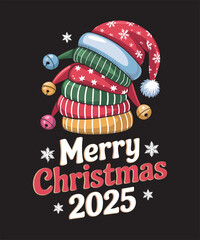 Merry Christmas Retro Typography T-Shirt Design | Cristian Vintage Santa Claus Graphic | Festive Holiday Season Illustration | Jesus Xmas Tree Snowflake Vector | Winter Wonderland Celebration Artwork