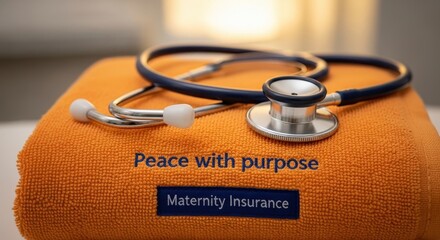 A close up of a stethoscope placed on an orange maternity insurance towel