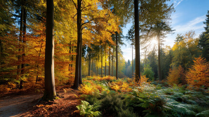 Obraz premium A forest with trees in the foreground and background