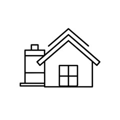 Simple outline drawing of a house with a chimney on transparent background