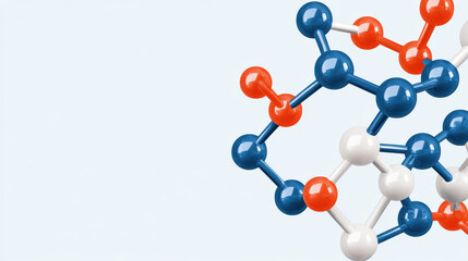 Obraz premium Detailed molecular structure model with blue, red, and white atoms connected by bonds, representing complex chemical compound