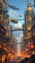 Sci-Fi Steampunk City Concept Art