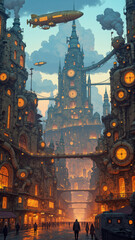 Industrial Fantasy Metropolis with Retro Technology