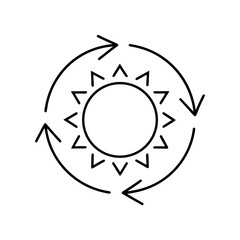 Sun with arrows rotating around it in a circle form on transparent background