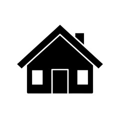 Simple black silhouette drawing of a small house on transparent background