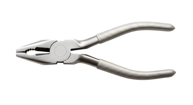 Silver pliers isolated on transparent background for gripping and cutting materials
