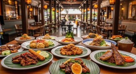 Delicious Indonesian Cuisine - A Culinary Feast in a Restaurant Setting.