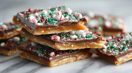 Naklejka premium Holiday Chocolate Toffee Candy with Candy Cane Pieces