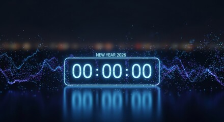 digital futuristic countdown timer reaching 0000, glowing lights