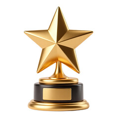 Golden star trophy award isolated on transparent background