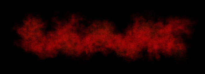 Red mist wave with smoky texture on transparent background blending intensely in abstract horizontal composition