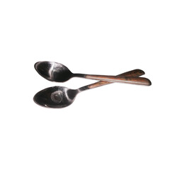 Two Stainless Steel Spoons with Wooden Handles Isolated on Transparent Background