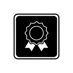 Black square with white badge and ribbon illustration on transparent background