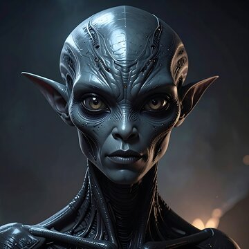 Alien Portrait - Intense Gaze of a Gray Extraterrestrial Being.
