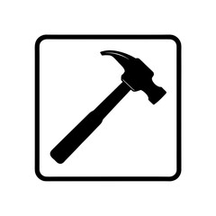 Illustration of a black hammer in a square border on transparent background