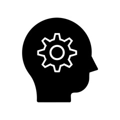 Silhouette of head with gear inside representing mind on transparent background