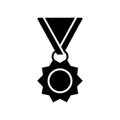 Black silhouette of a medal with a ribbon hanging on transparent background