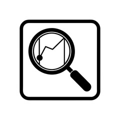 Magnifying glass over a graph inside a square frame on transparent background