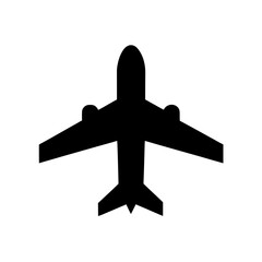 Simple black airplane silhouette on a white background on transparent background