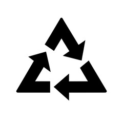 Black recycling symbol with three arrows in a circle on transparent background