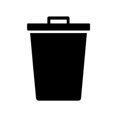 Illustration of a black trash can with a closed lid on transparent background