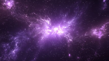 Ethereal cosmic nebula swirling with vibrant purple hues against a backdrop of twinkling stars
